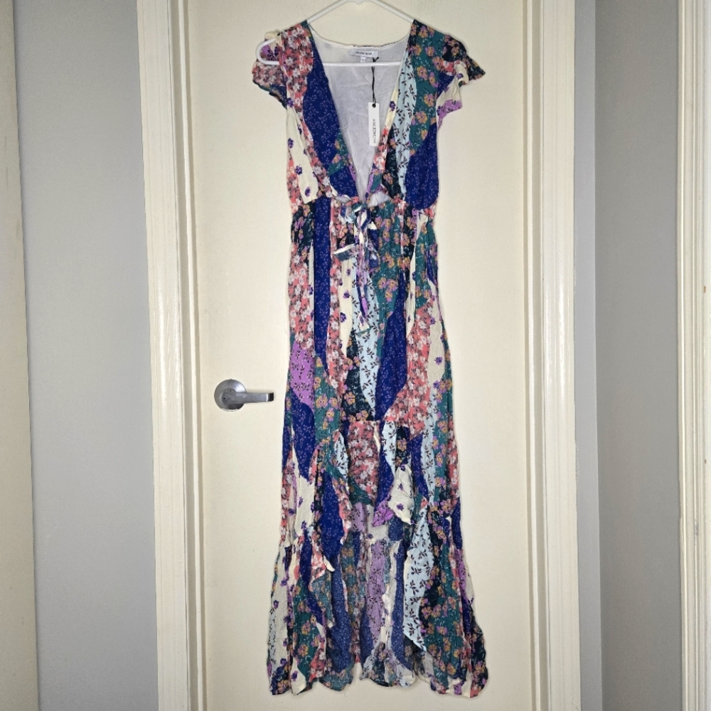 NWT Floral Maxi tie front dress Olivaceous size Large